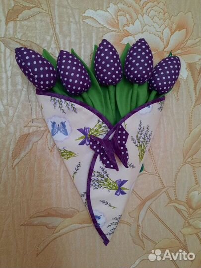 Букет в конверте.Текстильный.Тюльпаны Тильда