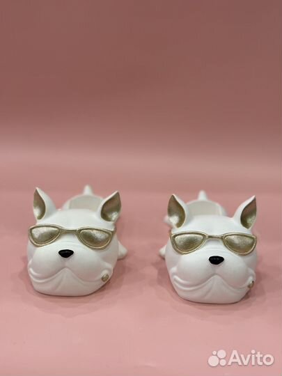 Кашпо подсвечник французский бульдог гипс