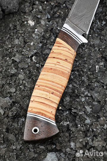 Нож Ирбис дамаск рукоять береста