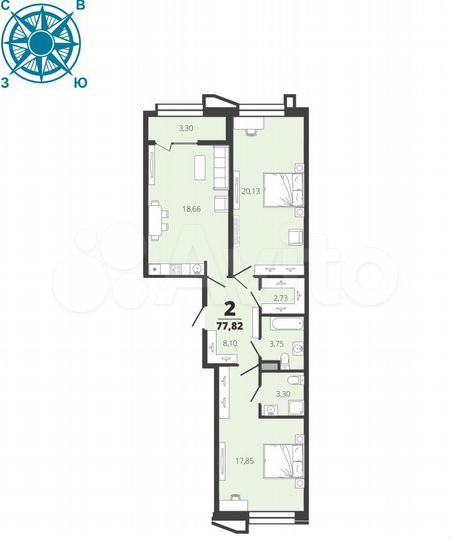 2-к. квартира, 77,8 м², 7/19 эт.