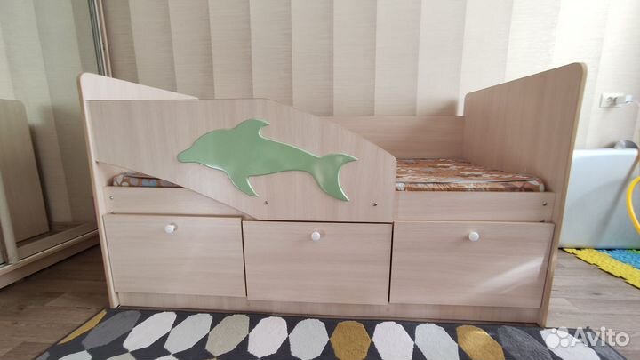 Детская кровать дельфин от 3 лет с бортиками бу