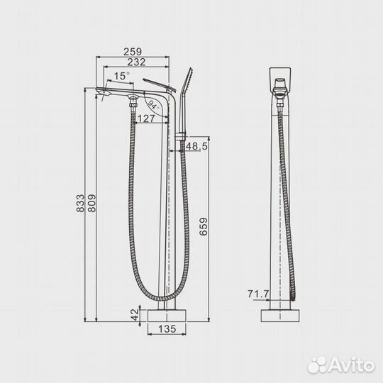 Смеситель для ванны напольный Rose R1322H, черный