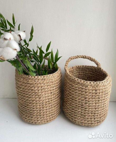 Вязанные корзинки джут