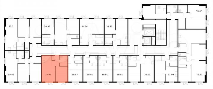 1-к. квартира, 36 м², 7/17 эт.