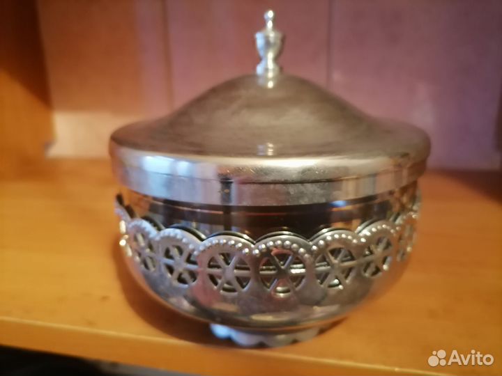 Конфетница. Винтаж. СССР. Мельхиор стекло
