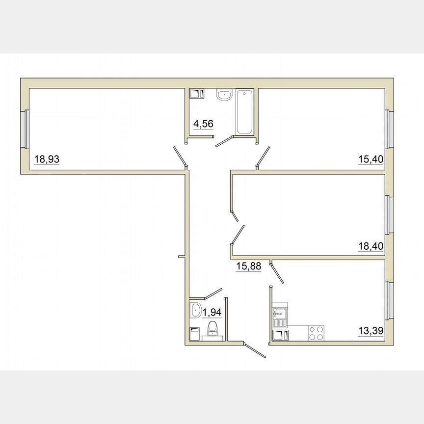 3-к. квартира, 88,5 м², 1/6 эт.
