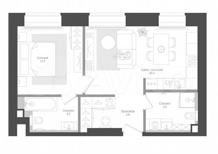 2-к. квартира, 54,2 м², 12/39 эт.