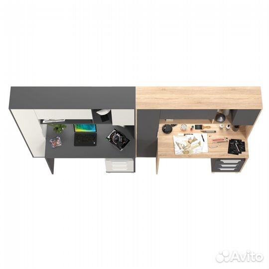 Компьютерные столы Mobi Комфорт 12.95N для домашнего офиса с тумбами сонома/серый/белый