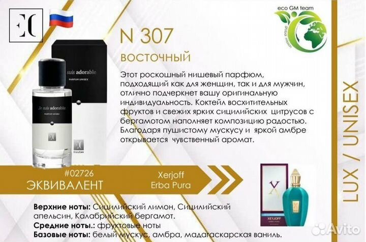 Духи версионный эквивалент xerjoff Erba Pura