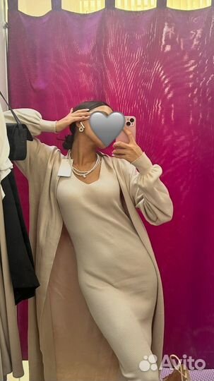 Платье с кардиганом в пол