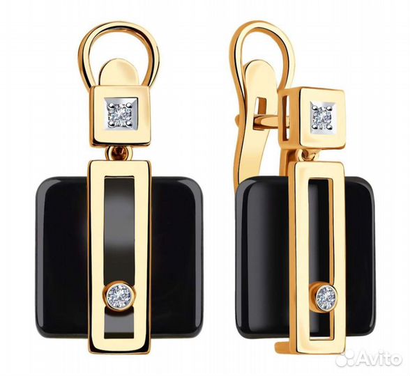 Серьги из золота с бриллиантами и чёрной керамикой