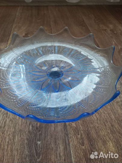 Ваза для фруктов, фруктовница, синее стекло, СССР