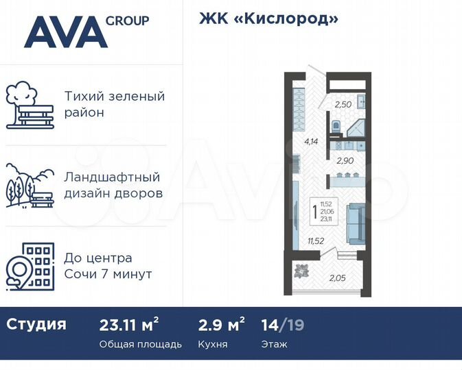 Квартира-студия, 23,1 м², 14/19 эт.