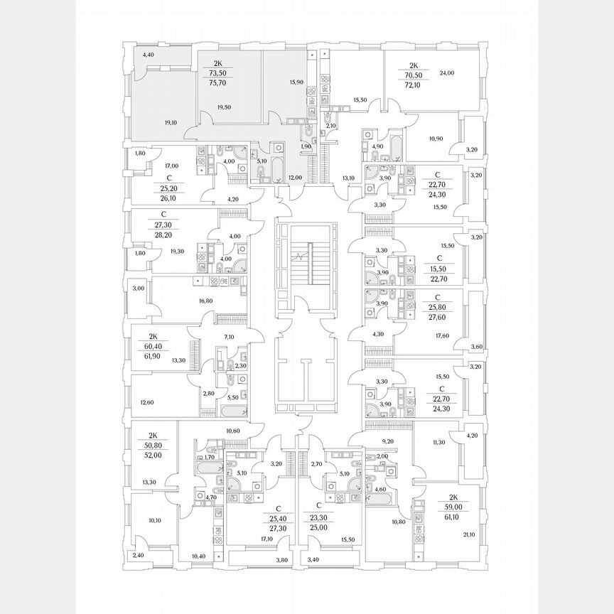 2-к. квартира, 75,7 м², 13/13 эт.