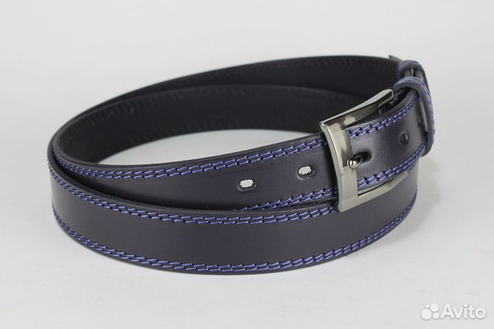 Мужской кожаный ремень 30 мм, синий