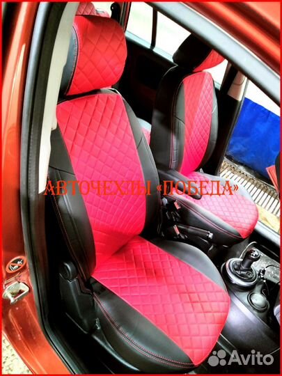 Чехлы Ford Fusion из экокожи чёрно-красные Ромб