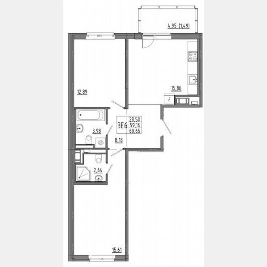 2-к. квартира, 60,7 м², 5/8 эт.