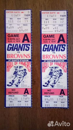 Билеты NFL Giants vs.Browns, Giants Stadium 1979