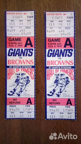 Билеты NFL Giants vs.Browns, Giants Stadium 1979