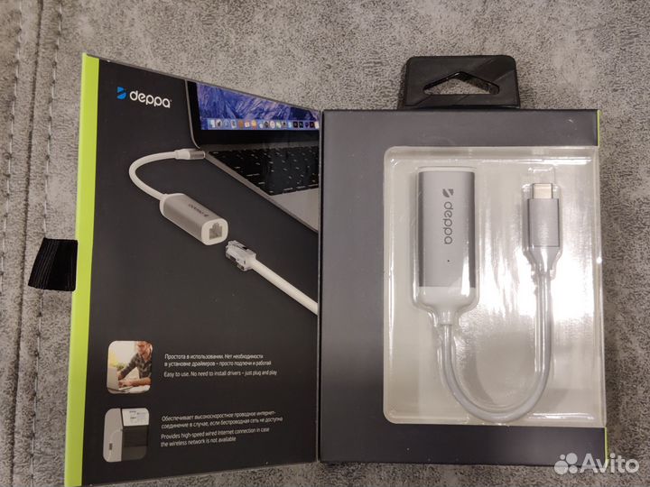 Адаптер Deppa USB Type-C Gigabit Ethernet, графит