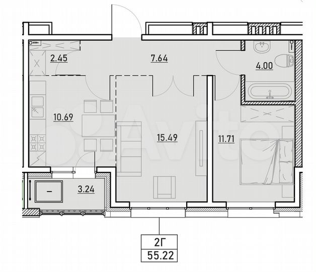 2-к. квартира, 55,2 м², 11/13 эт.