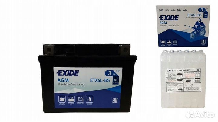 Аккумулятор на мотоцикл exide etx4l-BS (ytx4l-BS)