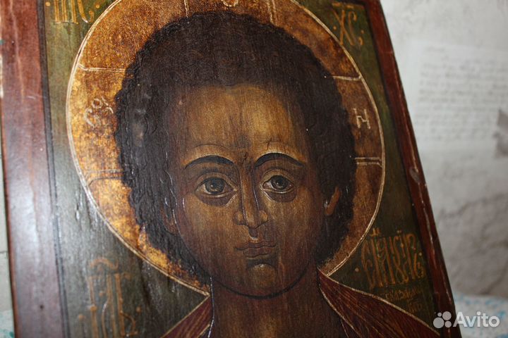 Старинная икона Спас Эммануил 30*24 живопись золот