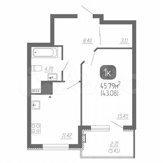 1-к. квартира, 45,8 м², 6/22 эт.