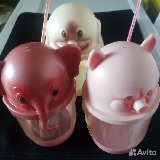 Кружки детские с крышками, пластик СССР