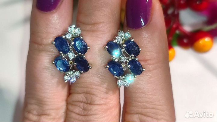 Люкс серьги с сапфирами Цейлон 4,82 ct, 925