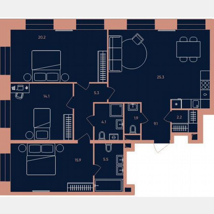 3-к. квартира, 103,6 м², 19/32 эт.