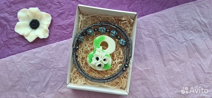 Подарочный набор в коробке колье на чокере с туркв