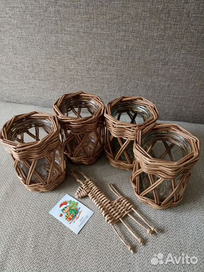 Плетеный подсвечник из бумажной лозы. Набор 4 штук