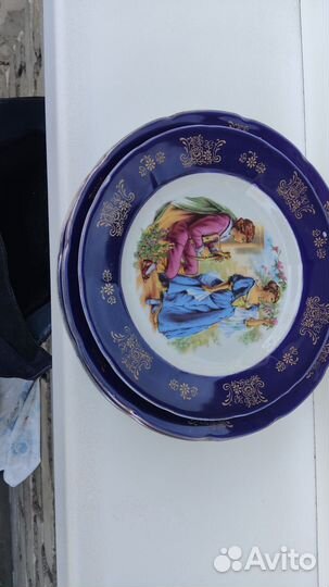 Набор фарфоровых тарелочек, мадонна, кобальт