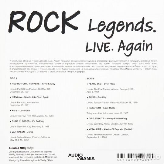 Rock legends. live. again (various artists, limite