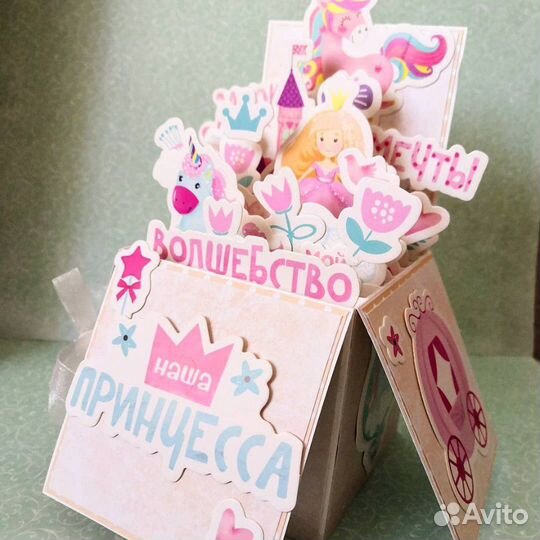 Открытка-коробочка pop up для поздравления девочки