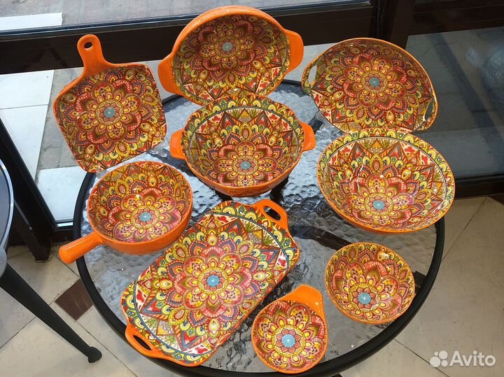 Посуда серии Arabesque оранжевый узор, фарфор
