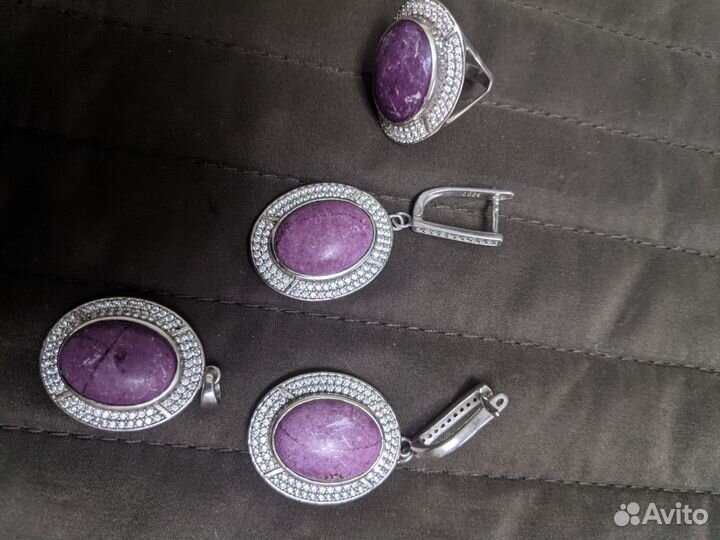 Серьги, кольцо, кулон серебро