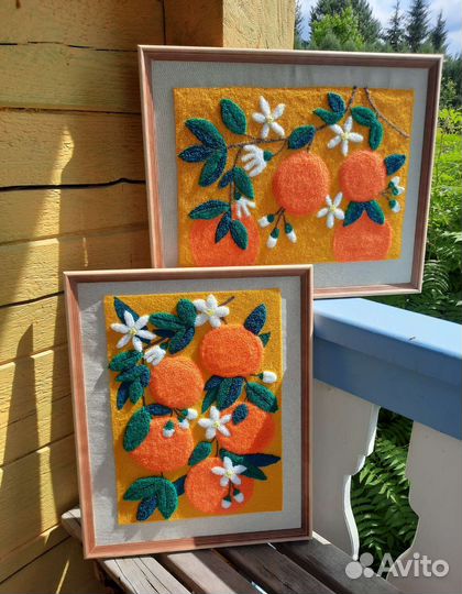 Картина ручная ковровая вышивка апельсины