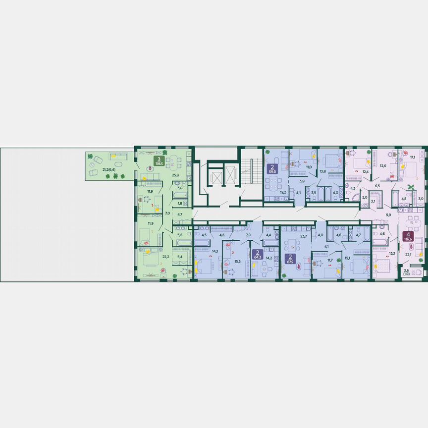 2-к. квартира, 59,8 м², 13/17 эт.
