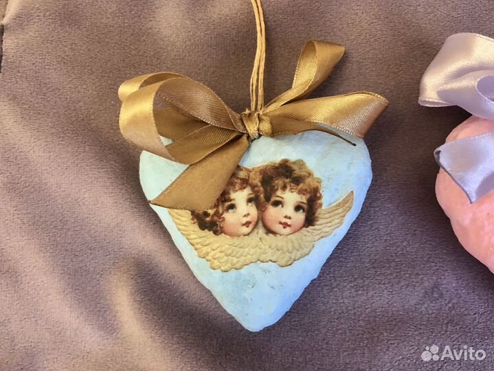 Декор Сердце с ангелом (ватная игрушка)