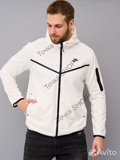 Nike tech fleece зип худи белый