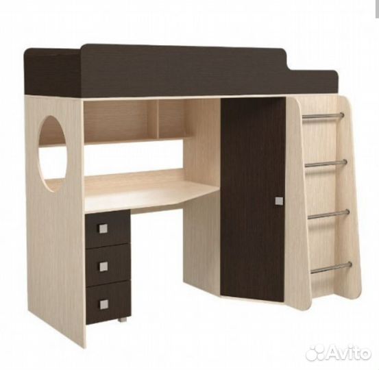 Детская кровать чердак со столом и шкафом