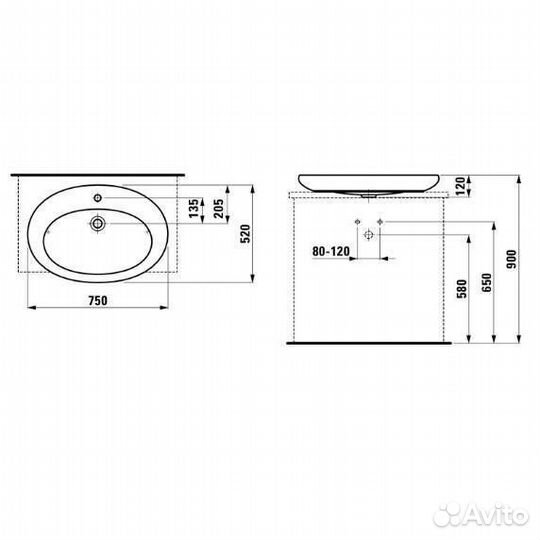 Laufen Alessi One Раковина-чаша 75х52х9 см, 1 отв