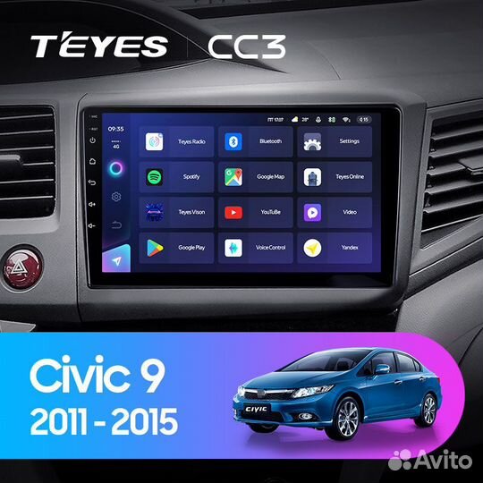 Магнитола Teyes CC3 6/128 Honda Civic 9