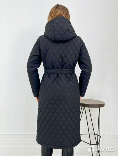 Куртка весенняя стеганная длинная с ремнем