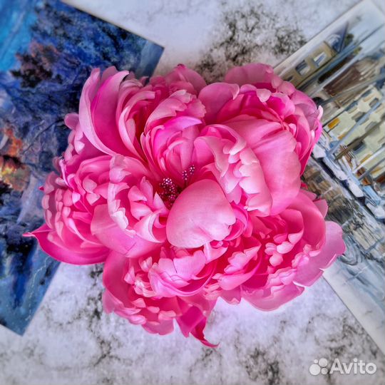 Цветок из ткани Розовый пион