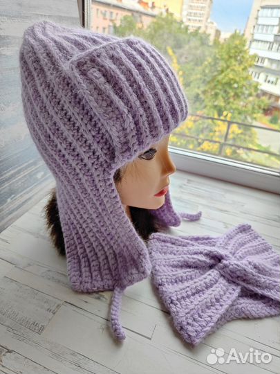 Шапка ушанка из пуха норки