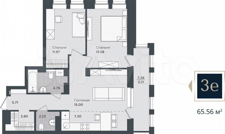 3-к. квартира, 65,6 м², 6/24 эт.