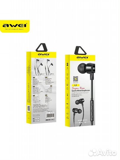 Наушники Awei L1 Super Bass черные с микрофоном и